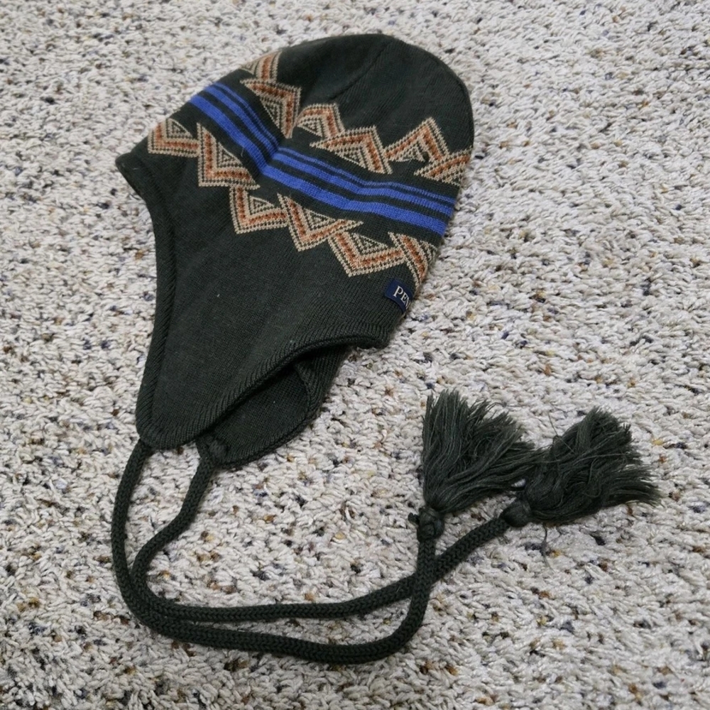 Pendleton Black and Blue Trapper Hat with Tassels